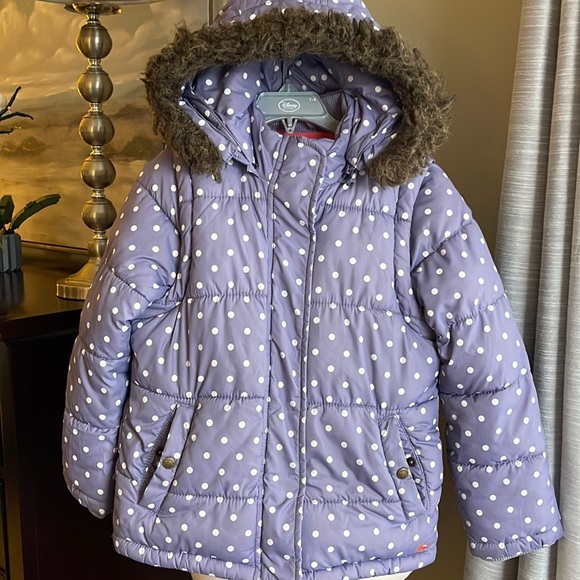 Mini Boden girls 7-8y puffer jacket/vest purple polka dot - Picture 1 of 13